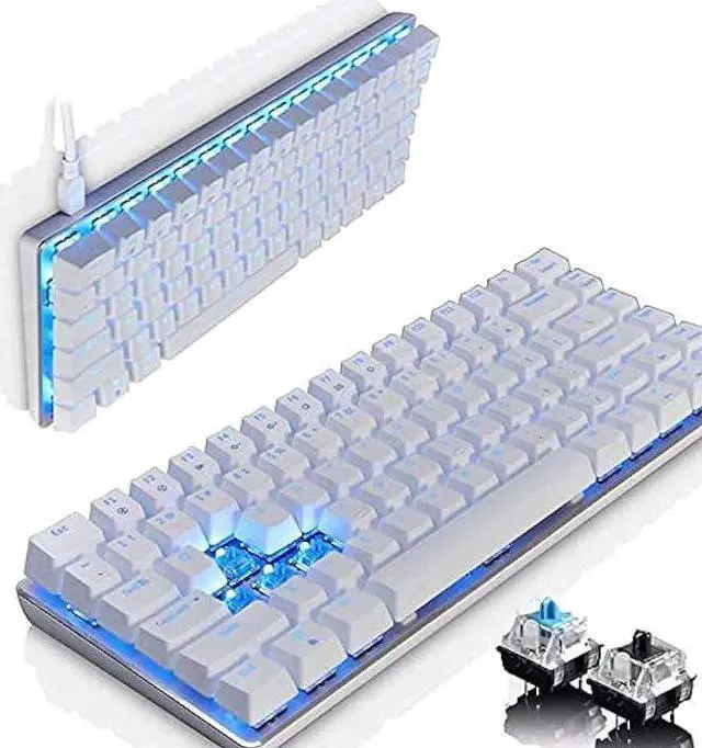 Alt view image 4 of 6 - LexonElec Wired Gaming Keyboard AK33 Blue LED Backlit 82 Keys USB Mechanical Pro Gamer Keypad for Office Typists Playing Games (Black Switch,White)