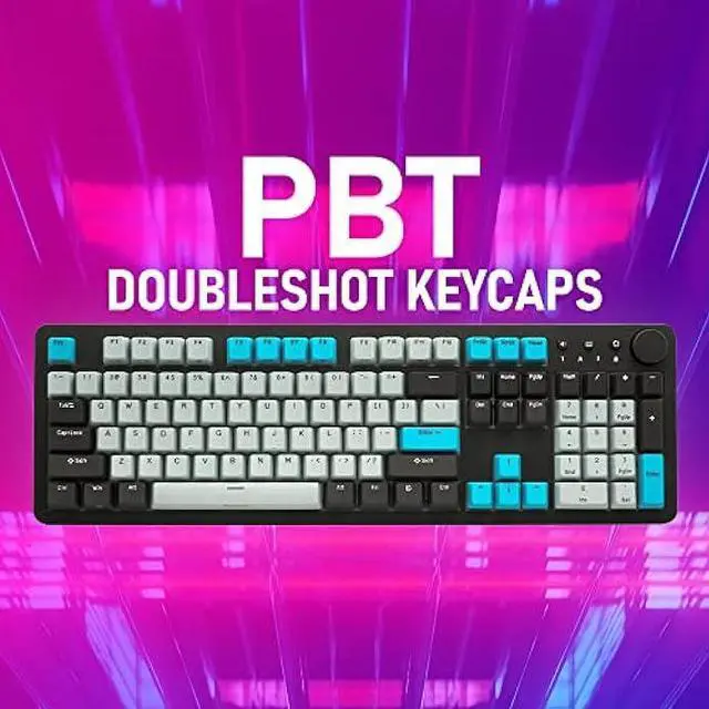 Alt view image 2 of 6 - i-rocks K73M Mechanical Gaming Keyboard with Media Control Knob, 107 Keys, PBT Keycaps, Multimedia Hotkeys, Detachable USB-C Cable (Cherry MX Brown Switches, Cyberpunk Blue)