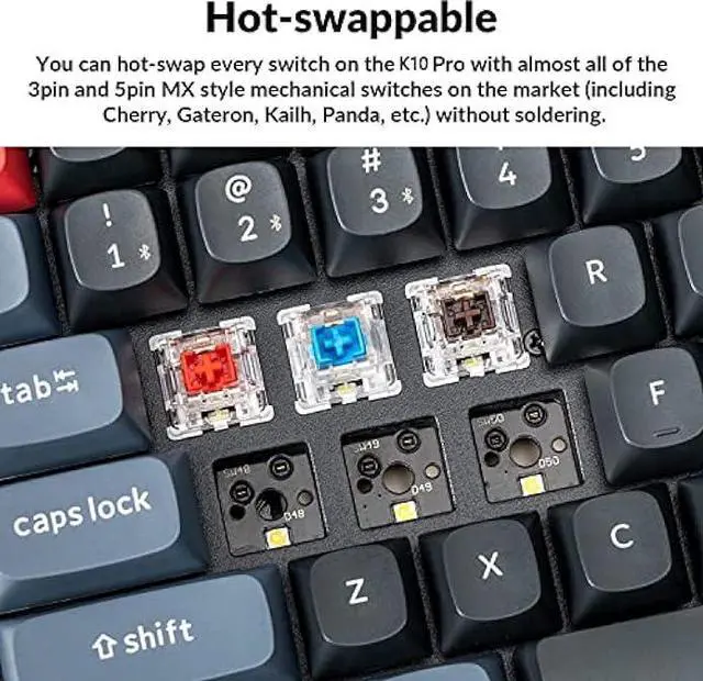 Alt view image 4 of 7 - Keychron K10 Pro QMK/VIA Custom Wireless Mechanical Keyboard, Hot-Swappable Full Size 108 Keys Programmable White LED Backlit Brown Switch, Bluetooth/USB-C Wired Gaming Keyboard for Mac Windows Linux