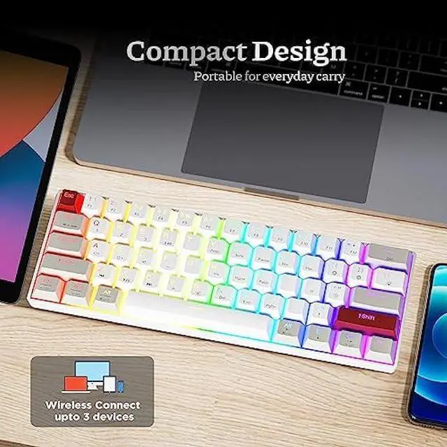 Alt view image 5 of 6 - Newmen GM610 Pro Compact Mechanical Gaming Keyboard Bluetooth/Wireless 2.4G/Wired Backlit Hot Swappable Mechanical Keyboard Brown Switch(Triple Mode)
