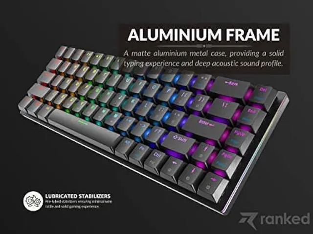 Alt view image 5 of 7 - Ranked G65 Guardian 65% | Full Aluminum Frame | Ultra Slim Hot Swappable Mechanical Gaming Keyboard | 68 Keys Multi Color RGB LED Backlit for PC/Mac Gamer (Black, Gateron Low Profile Blue)