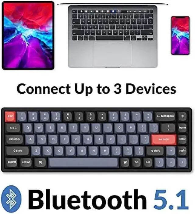 Alt view image 3 of 7 - Keychron K6 Pro Wireless Custom Mechanical Keyboard, QMK/VIA Programmable Macro, Hot-Swappable Keychron K Pro Red Switch, 65% Layout Aluminum RGB Backlit Office Gaming Keyboard for Mac Windows Linux