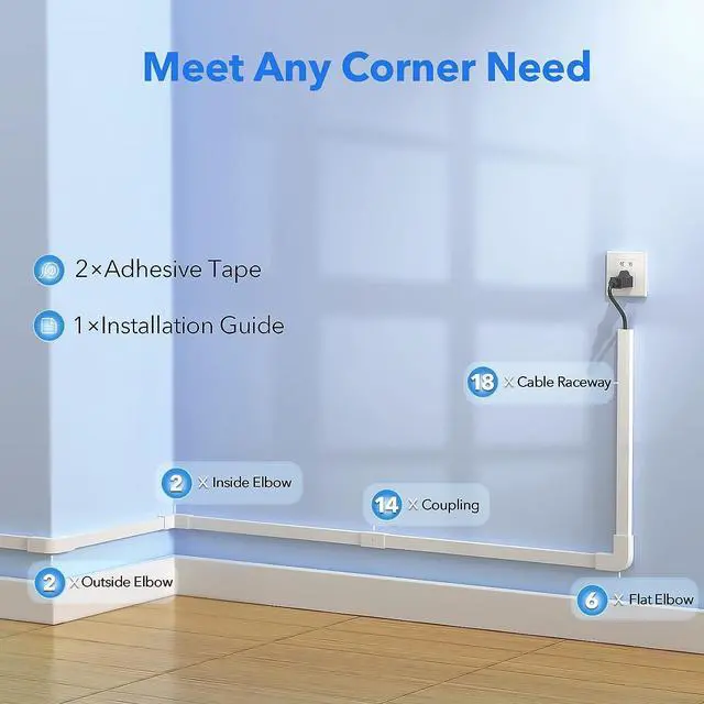 Alt view image 6 of 7 - Yecaye 304in Cord Hider, One-Cord Cable Concealer Kit, PVC Wire Covers for Cords on Wall, Paintable Cable Raceway Management, Max for 2 Small Cords for Home Office, 18 x L16.9in W0.59in H0.4in