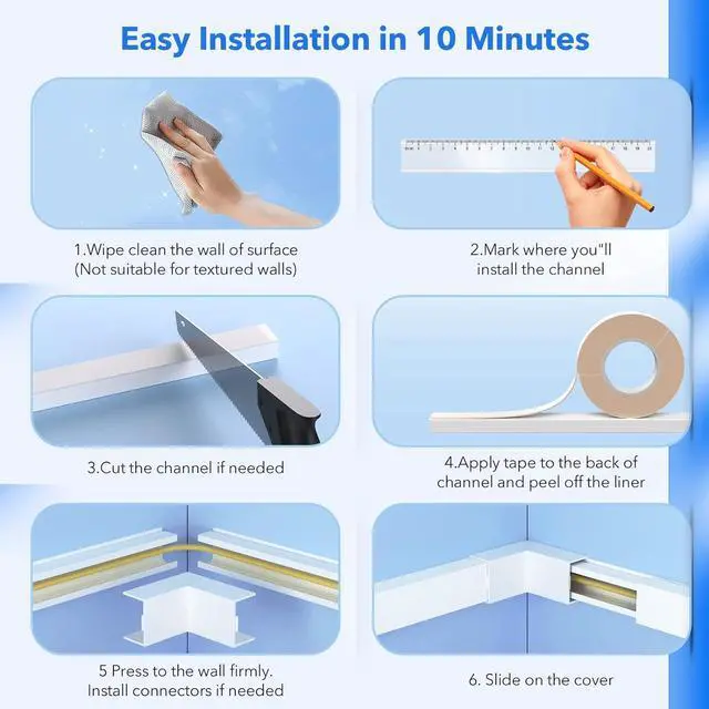 Alt view image 7 of 7 - Yecaye 304in Cord Hider, One-Cord Cable Concealer Kit, PVC Wire Covers for Cords on Wall, Paintable Cable Raceway Management, Max for 2 Small Cords for Home Office, 18 x L16.9in W0.59in H0.4in
