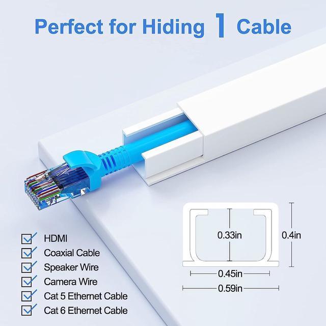 Yecaye 125 inch On-Wall Cable Cover Channel for 1 Mini Cord White 