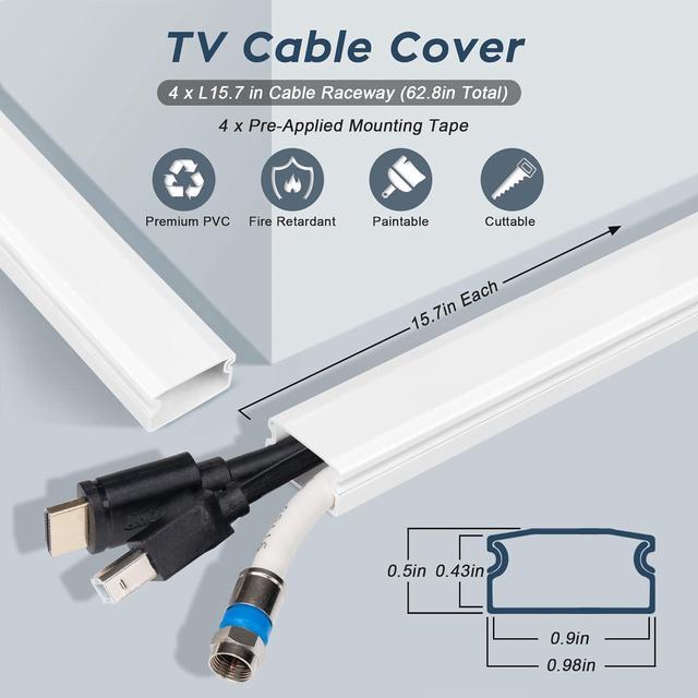 1-1/2 X 48 TV Wire Hider & Cover Lid Kit White FSTVK-01 (6 Kits)