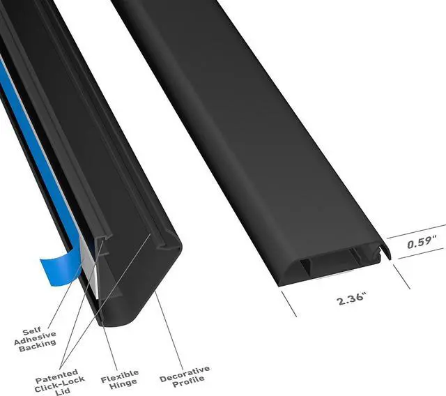 Alt view image 2 of 7 - D-Line TV Wall Mount Cord Hider, Hide Mounted TV Cables, Wire Covers, Self Adhesive Cover for Cords, Paintable, Low Profile, Seamless Cable Raceway - 2.36in W x 0.59in H x 15.7in L - Black