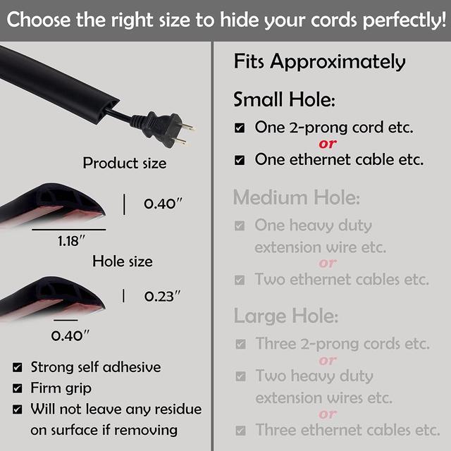 Rubber Bond TV Cord Hider Cable Protector - Strong Self Adhesive Wall Cord Cover Cable Hider - Low Profile Cable Management Wall Cord Concealer