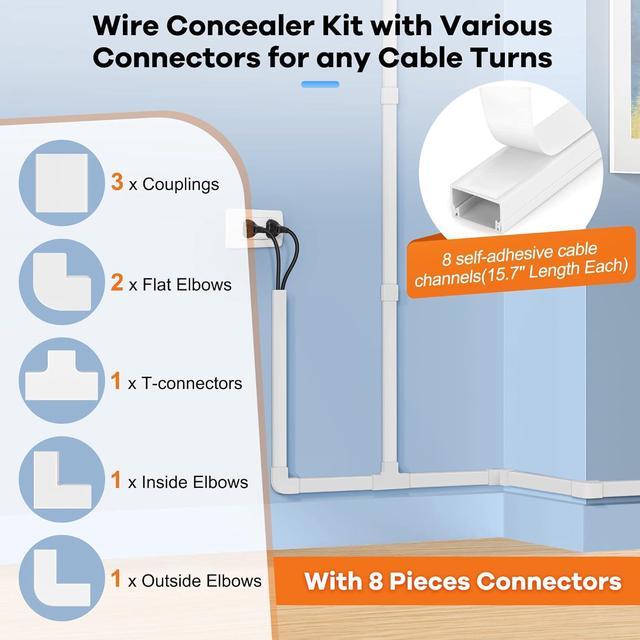 ZhiYo Wire Covers for 2 Cords, 68in Wire Hider On Wall Mounted, White Cord  Cover Kit