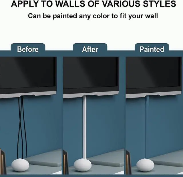 Alt view image 6 of 7 - Cord Hider, Wire Cover, Cord Covers Wall Mounted TV, Cable Hider, 315 in Paintable White Raceway Kit, Electrical Cords Concealer, Cable Management, Hide Cords Wall, Wire Molding, Adhesive Channel