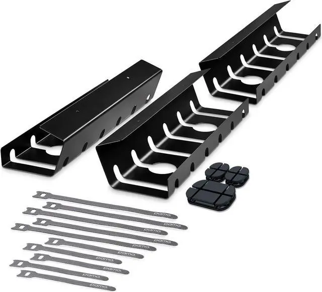 Alt view image 2 of 7 - PAMO Cable Management Under Desk for Easy mounting Under-Table I Set of 3 - with 10X Cable Ties I Desk Organizer for Office/Home Office Table Thoughtful Cable Tray Holder, Black