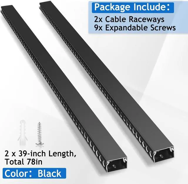 Alt view image 5 of 6 - ZhiYo Cable Raceway 78in(2xL39in), Server Rack Cable Management Under Desk Cord Organizer, Electrical Safe PVC Cable Channel Open Slot Wire Raceway for Network/PC/TVs, Wire Duct H1 x W1.6in Black