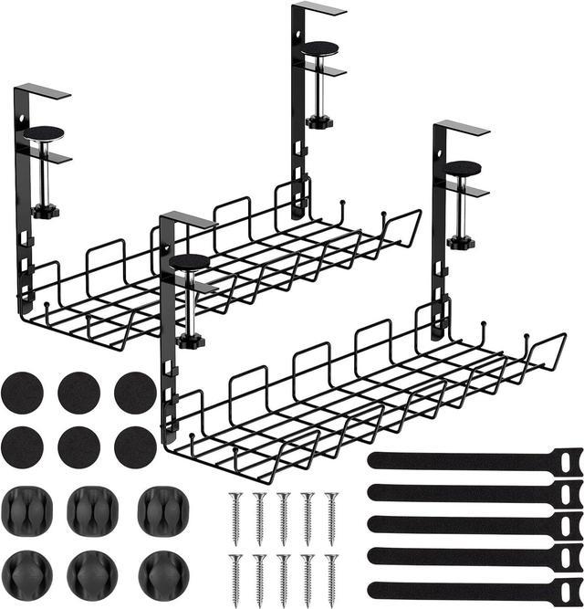 Under Desk Cable Management Tray - No-Drill Clamp Mount Steel Cord