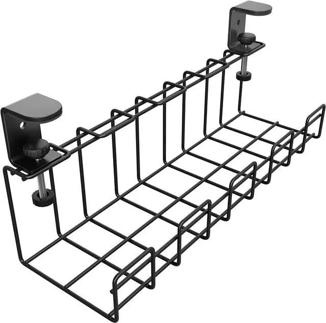 Alt view image 2 of 7 - No Drill Cable Management Under Desk Cable Holder/Cable Tray, Screw-Free mounting for Easy Cable Management (2× Set Size M for Desk mounting, for Cables, Chargers, Extension Leads) KD Essentials