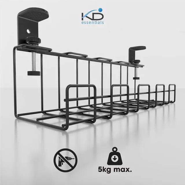 Alt view image 3 of 7 - No Drill Cable Management Under Desk Cable Holder/Cable Tray, Screw-Free mounting for Easy Cable Management (2× Set Size M for Desk mounting, for Cables, Chargers, Extension Leads) KD Essentials