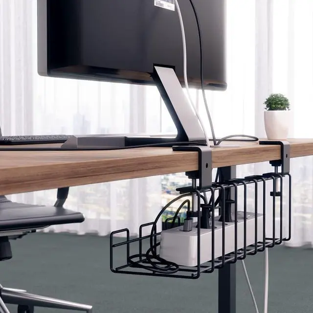 Alt view image 4 of 7 - No Drill Cable Management Under Desk Cable Holder/Cable Tray, Screw-Free mounting for Easy Cable Management (2× Set Size M for Desk mounting, for Cables, Chargers, Extension Leads) KD Essentials