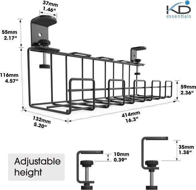 Alt view image 6 of 7 - No Drill Cable Management Under Desk Cable Holder/Cable Tray, Screw-Free mounting for Easy Cable Management (2× Set Size M for Desk mounting, for Cables, Chargers, Extension Leads) KD Essentials