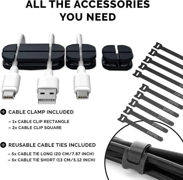 Alt view image 4 of 7 - PAMO Cable Management Under Desk for Easy mounting Under-Table I Set of 3 - with 10X Cable Ties I Desk Organizer for Office/Home Office Table Thoughtful Cable Tray Holder, Black
