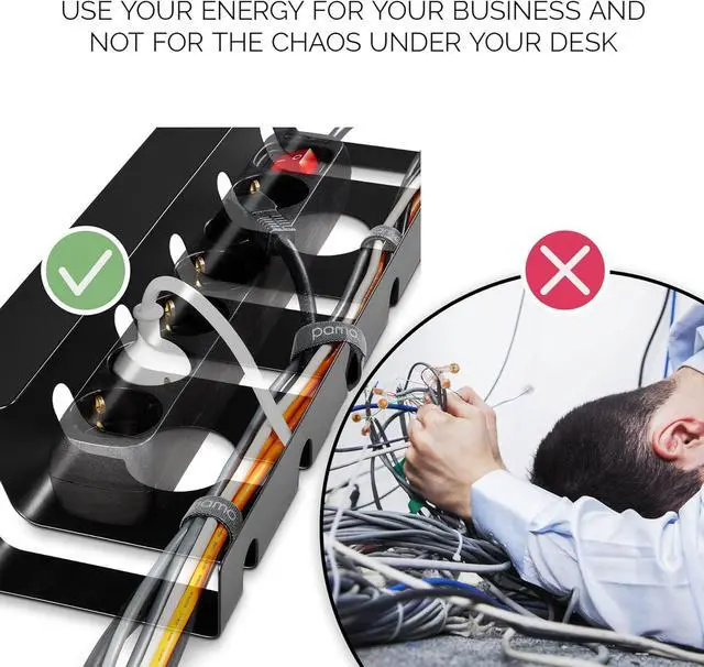 Alt view image 5 of 7 - PAMO Cable Management Under Desk for Easy mounting Under-Table I Set of 3 - with 10X Cable Ties I Desk Organizer for Office/Home Office Table Thoughtful Cable Tray Holder, Black