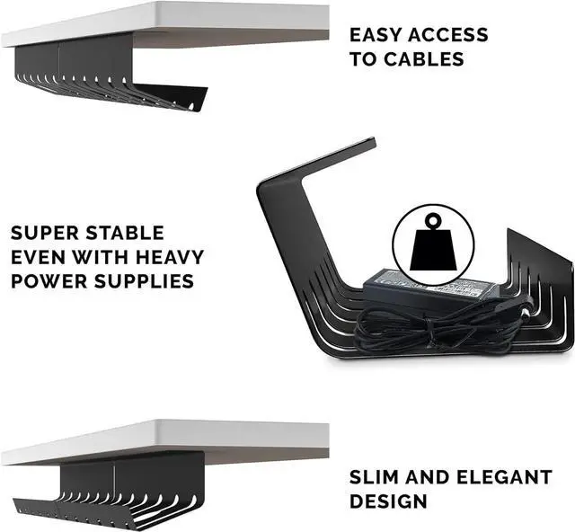 Alt view image 6 of 7 - PAMO Cable Management Under Desk for Easy mounting Under-Table I Set of 3 - with 10X Cable Ties I Desk Organizer for Office/Home Office Table Thoughtful Cable Tray Holder, Black