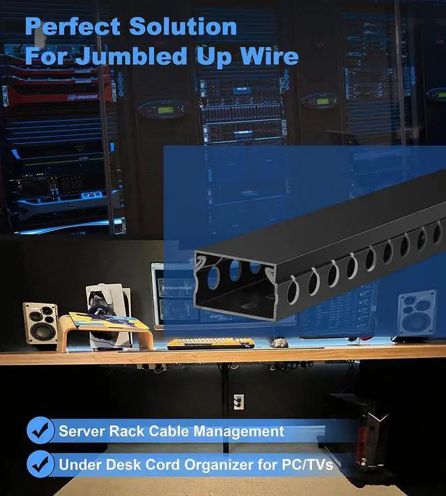 Alt view image 6 of 6 - ZhiYo Cable Raceway 78in(2xL39in), Server Rack Cable Management Under Desk Cord Organizer, Electrical Safe PVC Cable Channel Open Slot Wire Raceway for Network/PC/TVs, Wire Duct H1 x W1.6in Black