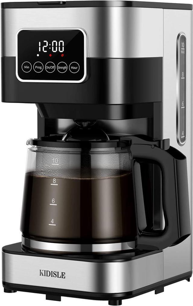 KIDISLE 10 Cup Programmable Coffee Maker 2.0, Drip Coffee Machine with  Touch Screen, Glass Carafe, Reusable Filter, Warming Plate, Regular &  Strong Brew for Home and Office, Stainless Steel 
