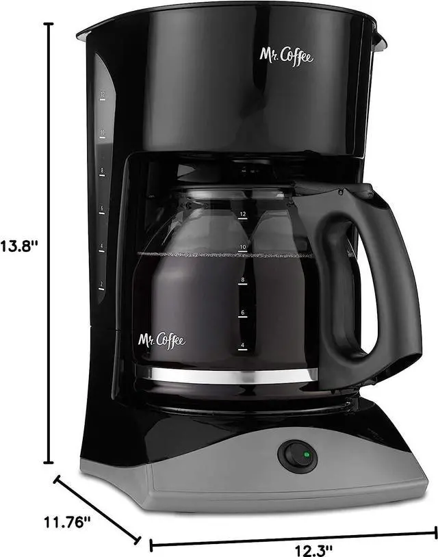 Alt view image 6 of 6 - Mr. Coffee Black Coffee Maker, 12 Cups, with Auto Pause and Glass Carafe, Perfect for Home and Office Use