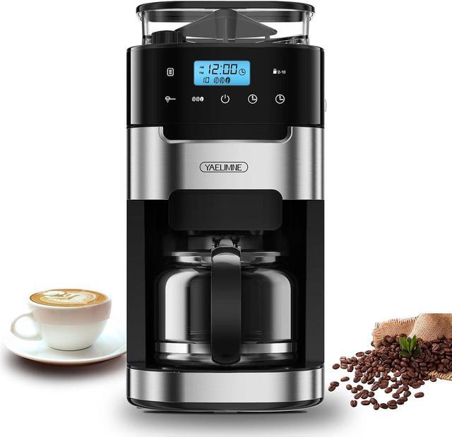 10-Cup Drip Coffee Maker with Touch Screen,Built-In Burr Coffee Grinder,  Automatic Grind and Brew,Warming Plate for Home and Office,1.5L Large  Capacity Water Tank, Removable Filter Basket, 900W 