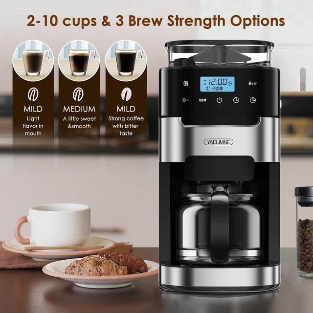 10-Cup Drip Coffee Maker, Brew Automatic Coffee Machine with Built-In Burr  Coffee Grinder, Programmable Timer Mode - AliExpress