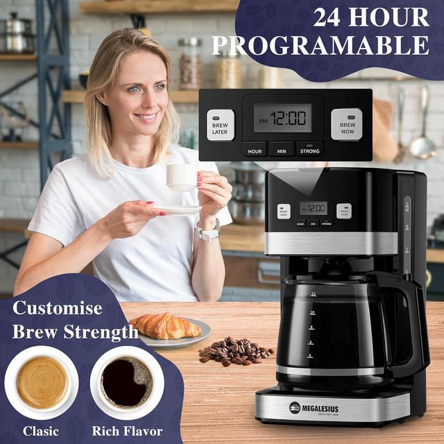 Clearance 12-Cup Coffee Maker,Drip Coffee Machine with Glass Carafe, Keep  Warm, 24H Programmable Timer, Brew Strength Control, Touch Control,  Anti-Drip System, Self-Cleaning Function 