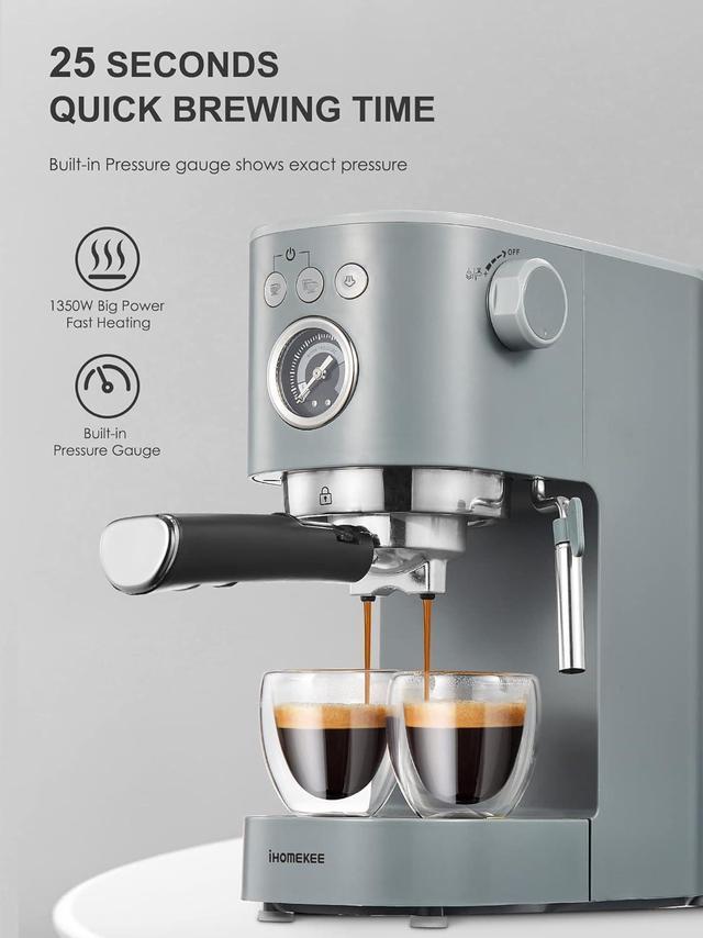 Ihomekee 15Bar Espresso Machine, Espresso Maker with Commercial Steamer for  Latte and Cappuccino, Expresso Coffee Machine with 42 oz Removable Water