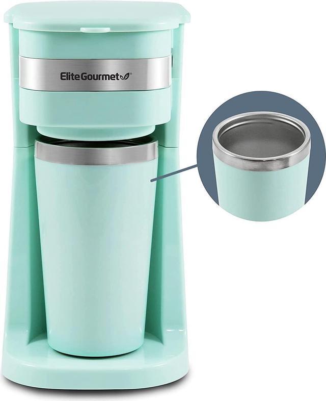 Elite Gourmet EHC114 Personal Single-Serve Compact Coffee Maker Brewer  Includes 14Oz. Thermal Travel Mug with Stainless Steel Interior, Compatible