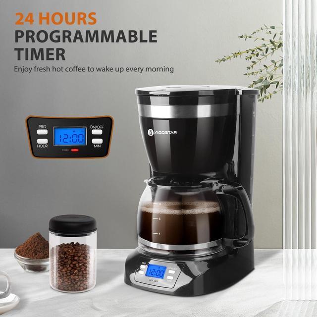 Aigostar Programmable Coffee Maker, 12 Cup Coffee Maker with Glass Carafe, Auto Pause Drip Coffee Maker, 24H Timer and Auto Keep Warm Small Coffee