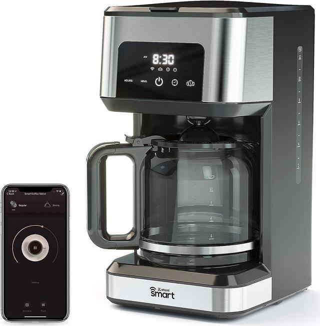 Atomi Smart WiFi Coffee Maker - No-Spill Carafe Sensor, Black/Stainless  Steel, 12-Cup Carafe, Reusable Filter, Customization Features, Control with  Voice or App, Works with Alexa and Google Assistant 