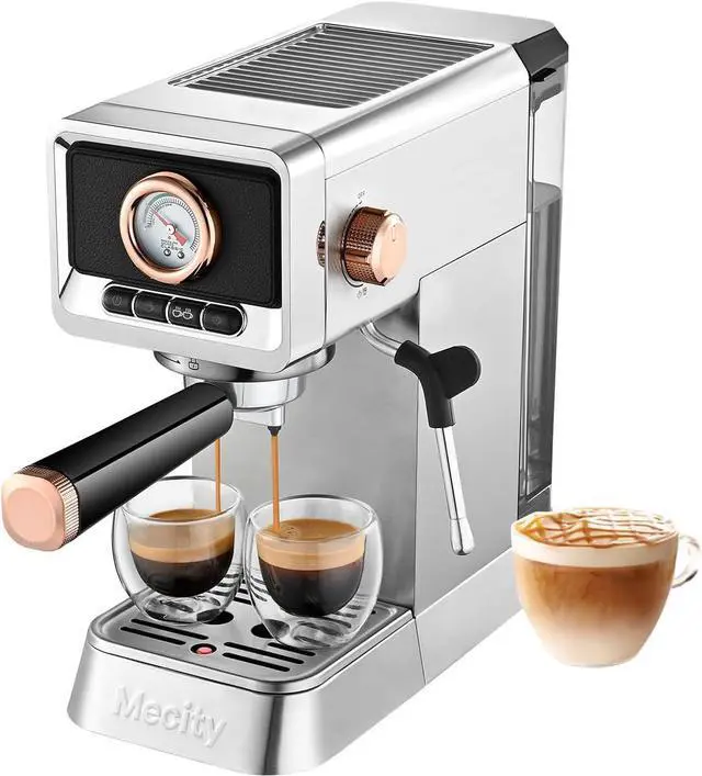 Main image of Mecity 20 Bar Espresso Machine with Milk Frother, Brushed Stainless Steel Shell, 37 fl.Oz Water Reservoir, Coffee Maker For Espresso, Latte, Mocha, Americano. 1400W