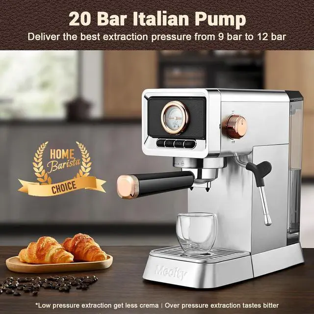 Alt view image 2 of 7 - Mecity 20 Bar Espresso Machine with Milk Frother, Brushed Stainless Steel Shell, 37 fl.Oz Water Reservoir, Coffee Maker For Espresso, Latte, Mocha, Americano. 1400W