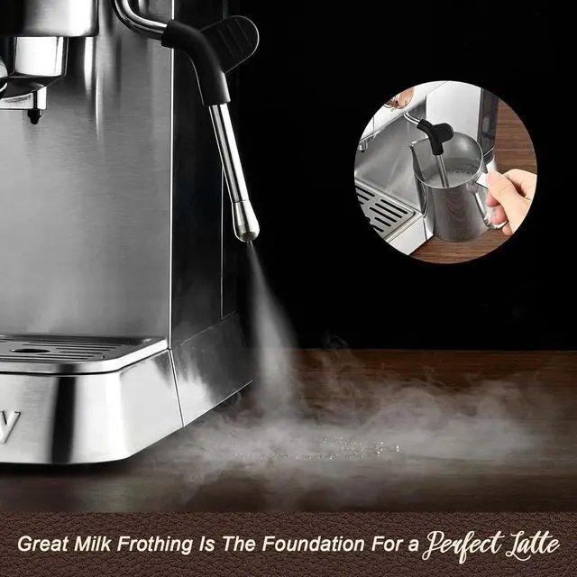 Alt view image 4 of 7 - Mecity 20 Bar Espresso Machine with Milk Frother, Brushed Stainless Steel Shell, 37 fl.Oz Water Reservoir, Coffee Maker For Espresso, Latte, Mocha, Americano. 1400W