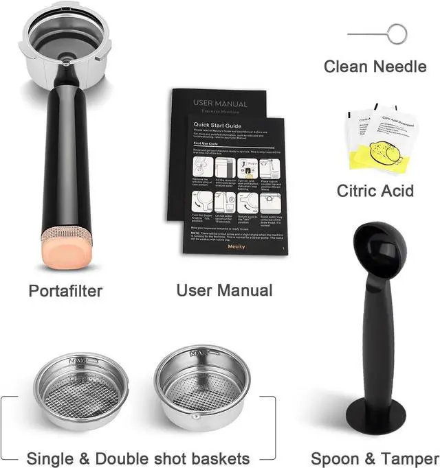 Alt view image 7 of 7 - Mecity 20 Bar Espresso Machine with Milk Frother, Brushed Stainless Steel Shell, 37 fl.Oz Water Reservoir, Coffee Maker For Espresso, Latte, Mocha, Americano. 1400W