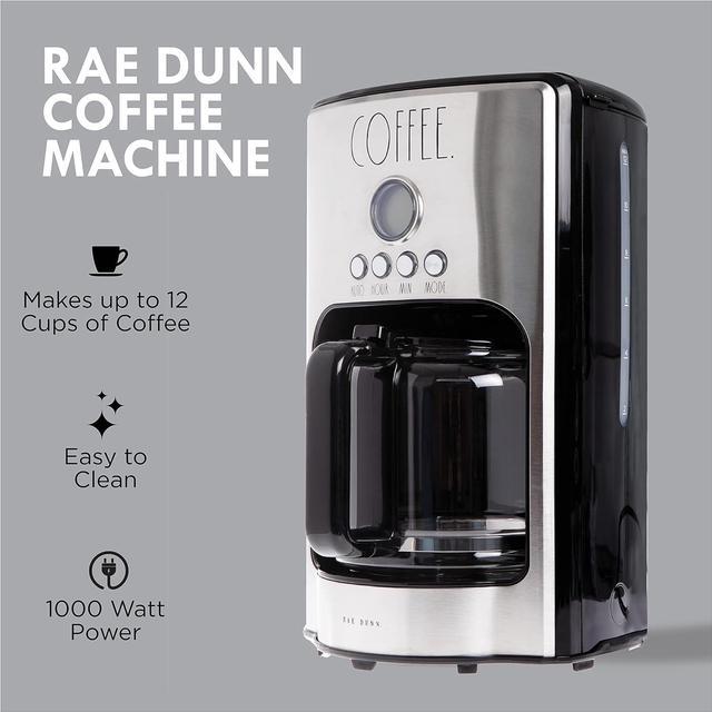 Rae Dunn 2-in-1 Single Serve Coffee Maker - 700 Watt, Coffee Grounds, 30oz Water Reservoir, One-Click Operation, 12oz Each Brew, Removable Drip Tray