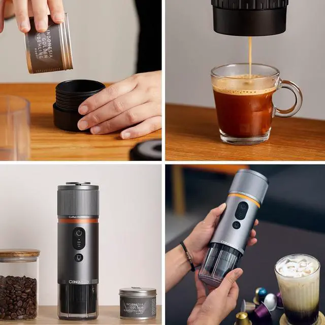 Alt view image 6 of 7 - CONQUECO Portable Espresso Coffee Machine: 12V Electric Small Travel Expresso Maker - Self Heating 8 Cups Battery Powered Compatible for Nespresso Capsule - for Camping RV Hiking Office (Brown)