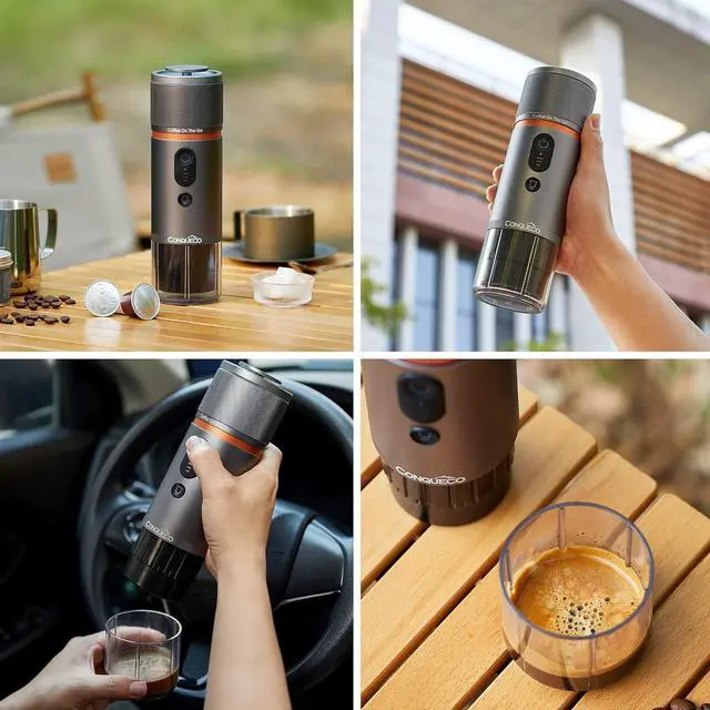 Alt view image 7 of 7 - CONQUECO Portable Espresso Coffee Machine: 12V Electric Small Travel Expresso Maker - Self Heating 8 Cups Battery Powered Compatible for Nespresso Capsule - for Camping RV Hiking Office (Brown)