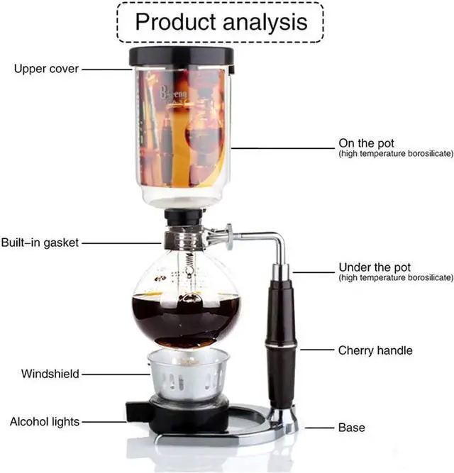 Alt view image 4 of 7 - Siphon Coffee Maker Japanese Style Vacuum Glass Siphon Pot Percolators 1-3 Cups Siphon Coffee Maker
