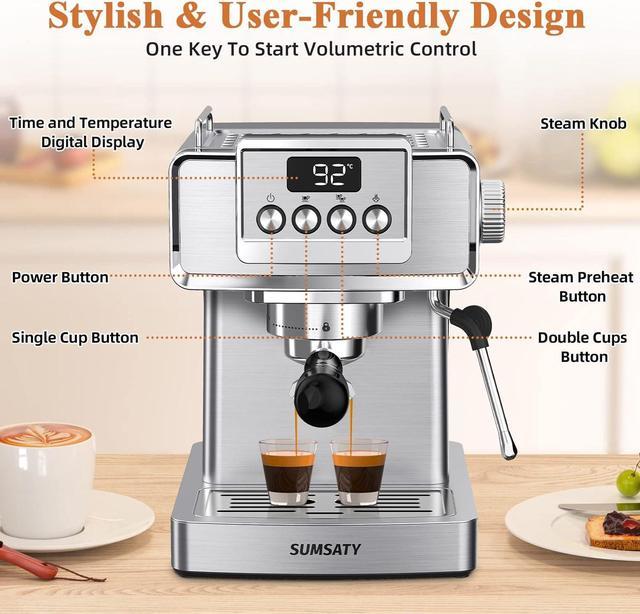 SUMSATY RNAB0BQ71GMQV sumsaty espresso coffee machine 20 bar, retro espresso  maker with milk frother steamer wand for cappuccino, latte, macchiato