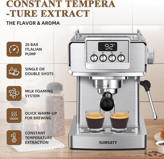 SUMSATY RNAB0BQ71GMQV sumsaty espresso coffee machine 20 bar, retro espresso  maker with milk frother steamer wand for cappuccino, latte, macchiato