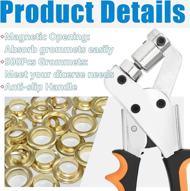 Grommet Tool Kit, 3/8 Inch Eyelet Kit Press Pliers (10mm) Punch Hole Maker  Manual Handheld Machine with 500pcs Silver Grommets