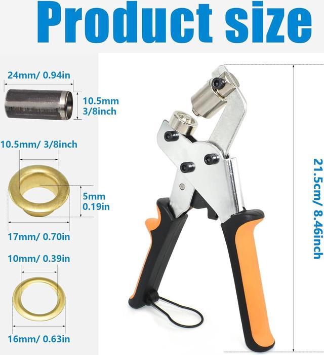Acymner Handheld Hole Punch Pliers Grommet Tool Kit  Grommet Press  Pliers,Portable Handheld Eyelet Machine with 500PCS Grommets of 3/8 Inch  (10mm) Silver Eyelets