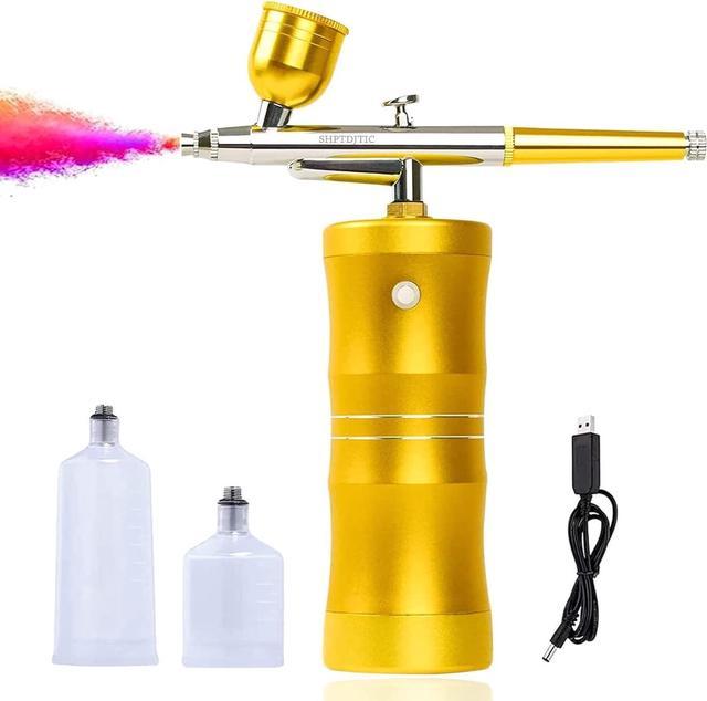 SHPTDJTIC Airbrush Kit with Air Compressor, Upgraded 7.4V 34PSI Air Brush  Gun Rechargeable Portable Cordless Air Brush Painting with 0.4mm Nozzle for  Painting, Nail Art, Tattoo(Yellow) 