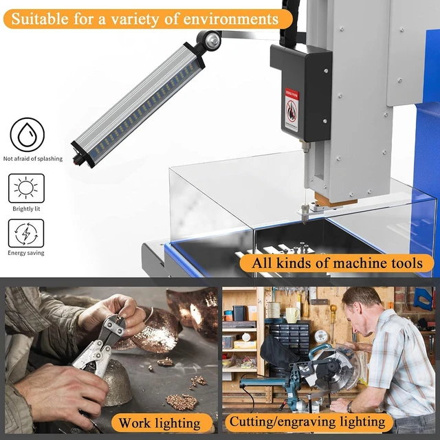 Alt view image 5 of 7 - 16W 120V LED Machine Work Light, Waterproof Aluminum Long Arm for CNC Lathe & Drill