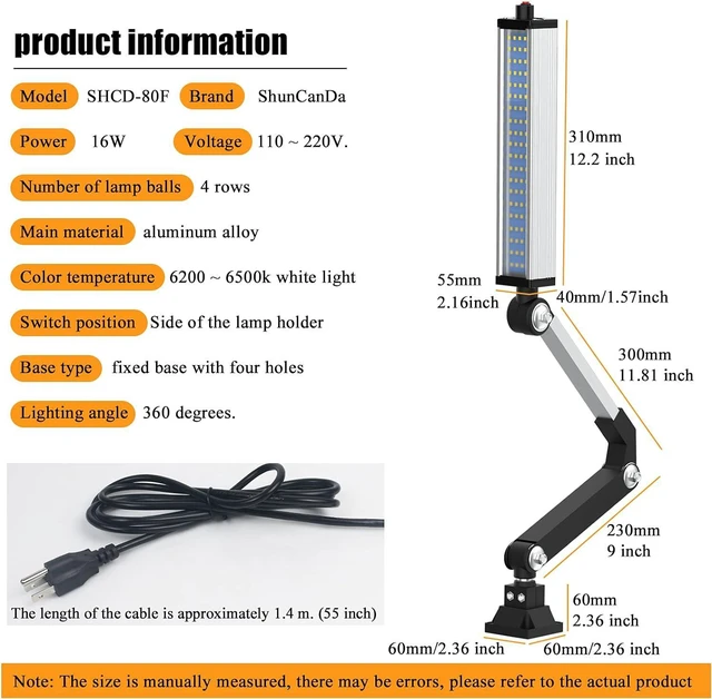 Alt view image 7 of 7 - 16W 120V LED Machine Work Light, Waterproof Aluminum Long Arm for CNC Lathe & Drill