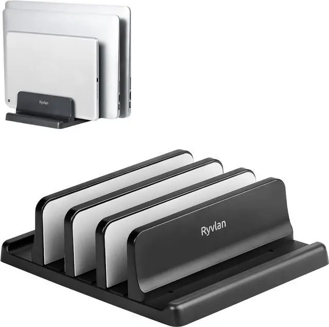 Main image of Vertical Laptop Stand 3 Slot Adjustable Laptop Storage Rack and Desk Organizer Silicone-Padded Holder for Multiple Devices Storage Compatible Stand for Tablets and Devices up to 17 Inches